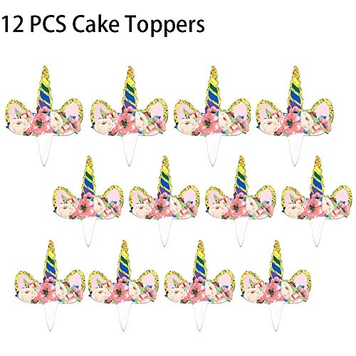 Unicorn Cupcake Decorations, Cupcake Toppers and Cupcake Wrappers with Happy Birthday Bunting