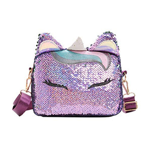 Sequined Unicorn Handbags | Crossbody Purse Bag | Purple