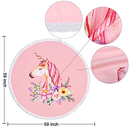 Floral Unicorn Beach Towel | Circular | Ultra Soft | Pink