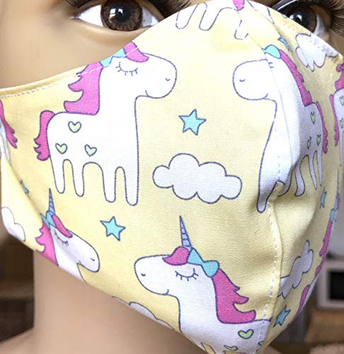 Kids Unicorn Design Face Mask Yellow 