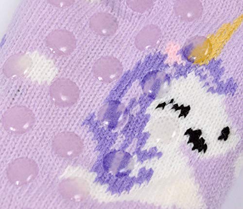 Cosy Indoor Slipper Socks Purple with Unicorn for Girls Children (8-12)