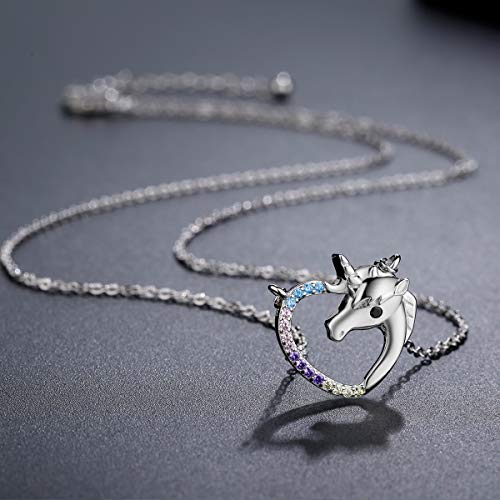 Sterling Silver Unicorn Heart Shaped Pendant Necklace Valentines Day Gift 