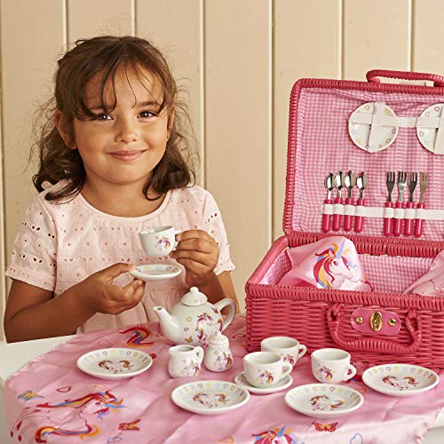 Kids China Unicorn Tea Set With Basket Pink