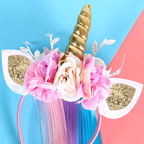 Unicorn Headband With Horn Pastel Coloured Wig Hair 