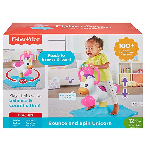 Fisher-Price GHY50 Bounce and Spin Unicorn Musical Ride-On Toy