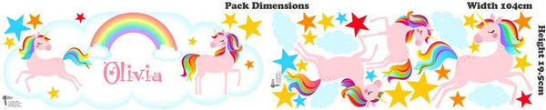 Rubybloom Designs Personalised Rainbow Unicorn & Stars Girls Name - Peel & Stick Wall Stickers