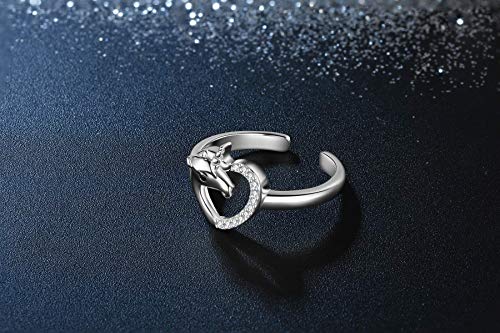 Beautiful Unicorn Heart Silver Ring 