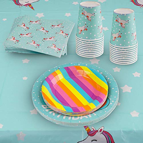 Kompanion 102 Piece Rainbow Unicorn Party Supplies Set Including Banner, Plates, Cups, Napkins, Straws, and Tablecloth, Serves 20