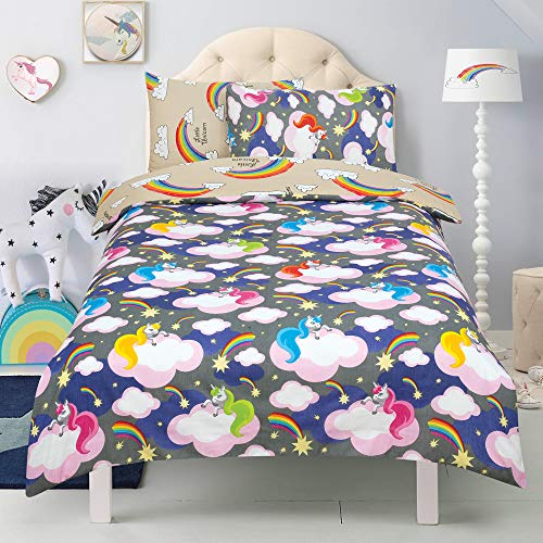 Multicoloured Unicorns & Rainbow Duvet Cover | Single 