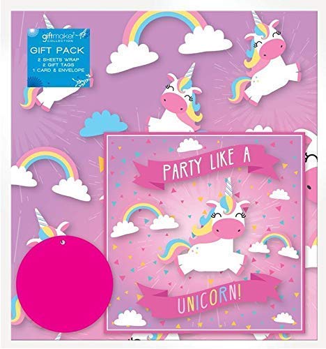 Girls Unicorn Gift Wrap Set | Gift Tags | Card | Pink 