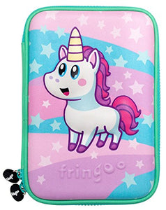 FRINGOO®Cute Unicorn Kids Large Pencil Case |Hardtop Embossed Cover | Multi-Compartment