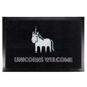 Unicorns are welcome here doormat - black with fun quote