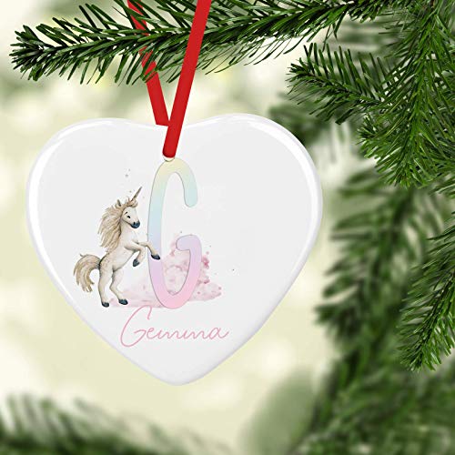 Unicorn Heart Personalised Christmas Tree Decoration