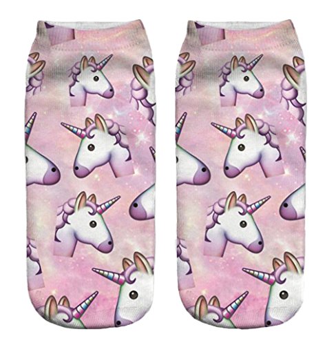 4 Pairs Women Girls Cartoon Unicorn Socks Art Painting Sports Ankle Sock