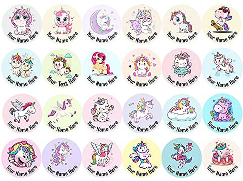 Pack of 48 Personalised Kids Name Stickers | Unicorn Design | Waterproof Labels | @Packwith