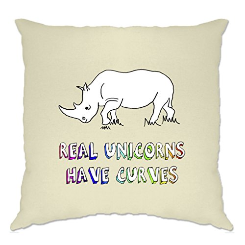 Real Unicorns Have Curves Rhino Printed Design Funny Mythical Logo Science Animal Joke Acceptance Slogan Instagram Teen Always Be Yourself Cushion Cover Sofa Home Cool Birthday Gift Present