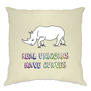 Real Unicorns Have Curves Rhino Printed Design Funny Mythical Logo Science Animal Joke Acceptance Slogan Instagram Teen Always Be Yourself Cushion Cover Sofa Home Cool Birthday Gift Present
