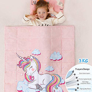 Kids Unicorn Fleece Weighted Blanket | 3 KG | 100 x 150 CM | Pink 