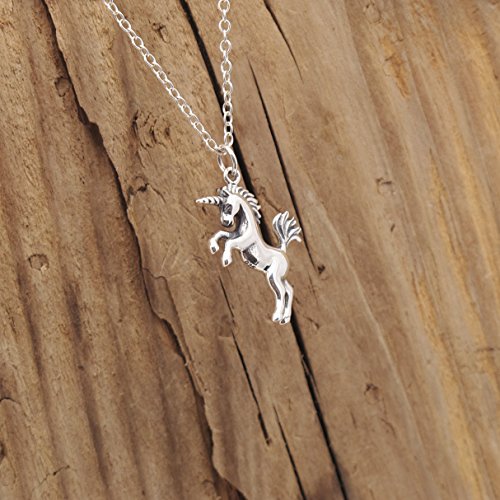 unicorn necklace on wood background