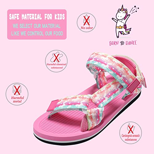 Girls Boys Comfortable Sandals Big Kids Summer Shoes for Beach Pool with Adjustable Strap Pink Unicorn UK3.5