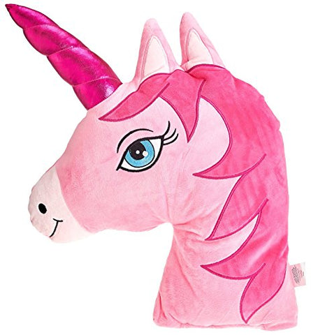 Eliza's® Pink Unicorn Horse Emoji Head Shaped Emoticon Soft Plush Pillow Filled Padded Stuffed Cushion Bedding