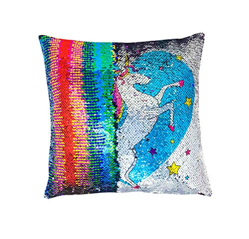 Rainbow Unicorn Sequinned Cushion For Girls Bedroom