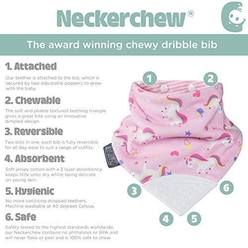 Cheeky Chompers Neckerchew Teething Dribble Bib - Unicorn Love - Pink