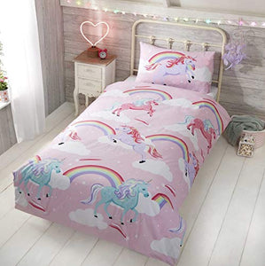 Little Unicorn Single Duvet Quilt Cover Bedding Set | 135 x 200cm | Pink