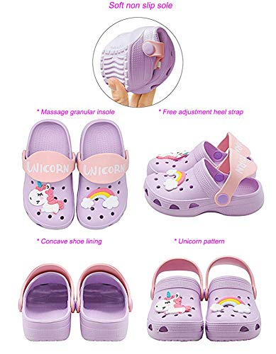 Coralup Kids Summer Beach Clogs Mules Girls Unicorn Slipper Children Slip-On Sandals Purple Size UK 6 Kids