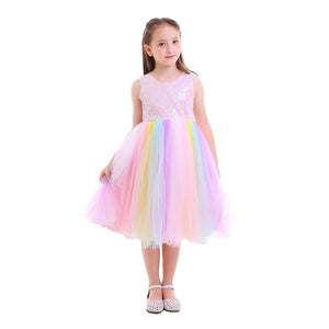Unicorn Lace Dress - Girls Bridesmaid Flower Dress Sequinned Formal Wedding Party 