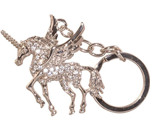 Diamante Unicorn Design Keyring | Silver Metal 
