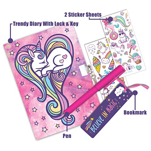 Unicorn Secret Lockable Diary For Girls Protected Journal With Stickers Bookmark And Pen