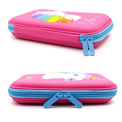 Pencil Case, Cute Unicorn EVA Pen Pouch Stationery Box Anti-shock Large Capacity Multi-compartment for School Students Girls Teens Kids (pink)