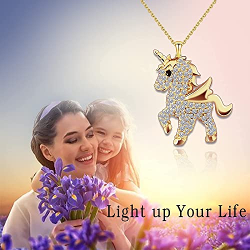 Crystal & Gold Unicorn Necklace For Girls, Women & Teens 