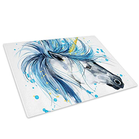 Blue Unicorn Glass Chopping Board | Kitchen Worktop Saver Protector | Heat Resistant
