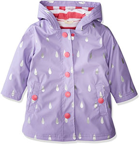 Hatley Girls Splash Rain Jacket, Purple (Silver Raindrops)