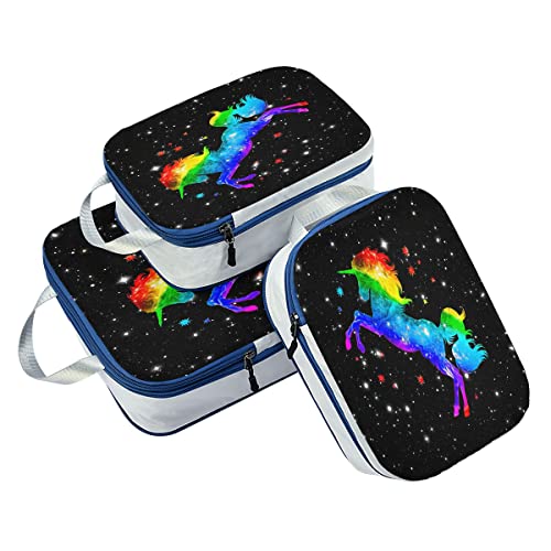 Set Of 3 Colourful Unicorn Suitcase Cubes 
