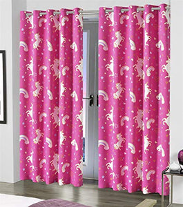 Pink Unicorn Design Blackout Curtains | Glow In The Dark | Eyelets | 46 x 54 Inches