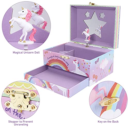Girls Unicorn Jewellery Box | Rainbow Design | Purple 