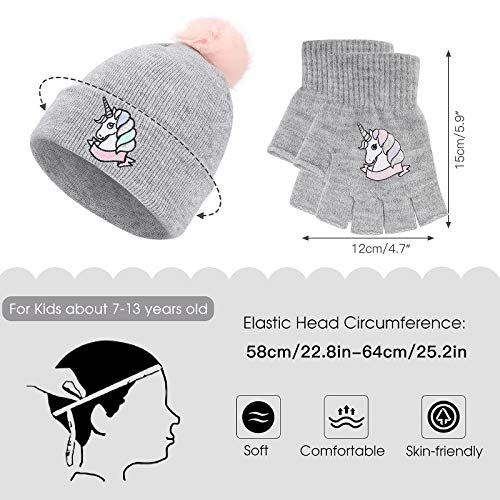 Unicorn Hat & Glove Set For Kids Grey 