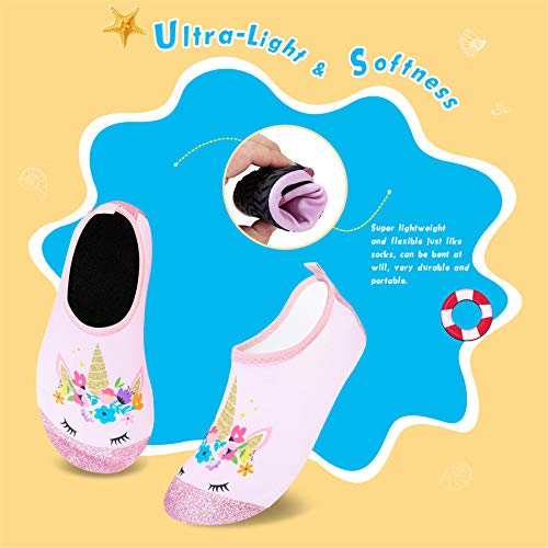 Kids Water Shoes Girls Boys Beach Swim Shoes Toddler Baby Barefoot Non-Slip Aqua Socks(Glitter Unicorn, 2.5/3UK Child=18/19EU)