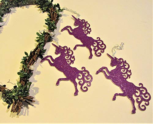 3 Unicorn Christmas Tree Decorations | Purple Glitter