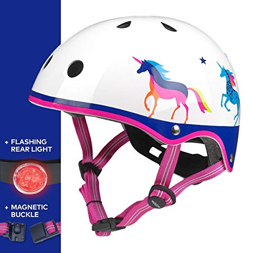 Unicorn bike, scooter helmet, pink straps, multicolour unicorn