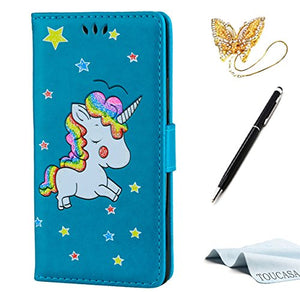 TOUCASA iPhone 7 case,iPhone 8 case, PU Leather Wallet with Oil Painting Surface Colorful Bling Unicorn for iPhone 7/iPhone 8-Blue