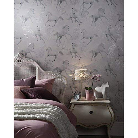 Arthouse Carmarillo Unicorn Pattern Silver Glitter Childrens Wallpaper 667300