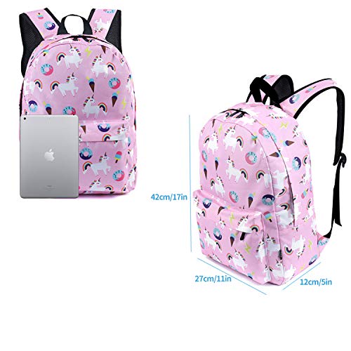 Unicorn Backpack Lightweight Kids School Preschool Travel Backpack for Girls with Free Unicorn Headbands or Unicorn Keychain(Pink,Keychain)