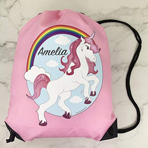 Personalised Unicorn Drawstring Bag Pink
