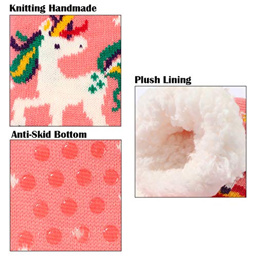 Fleece Lined Fluffy Unicorn Slipper Socks For Women and Girls - Pink