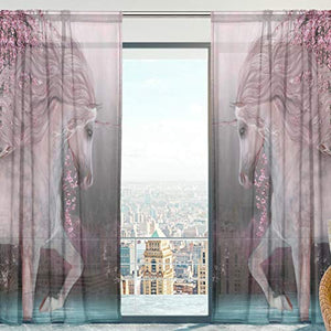 Sheer Voile Unicorn Curtains Cherry Blossom