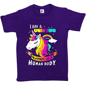 I Am A Unicorn Trapped in A Human Body Kids Girls T-Shirt Purple 